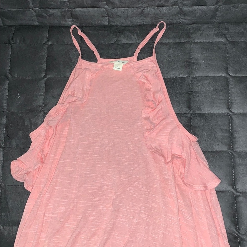 ruffle trim high neck tank